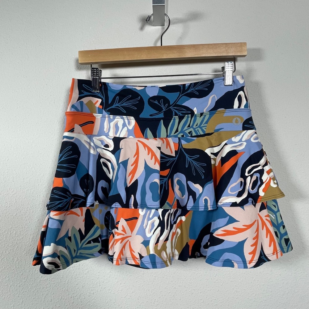 Dona Jo JoJo Skort Womens Size 2 Medium Blue Orange Tropical Floral Ruffle
